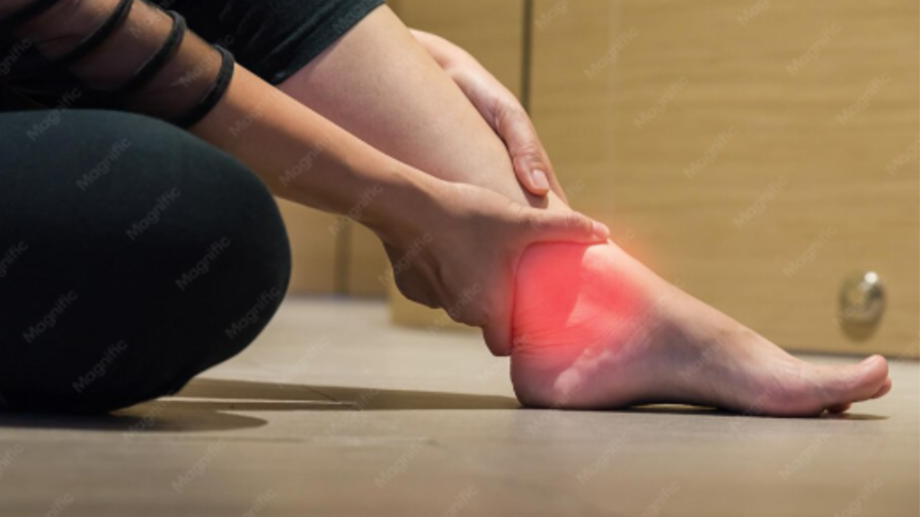 Patient receiving treatment for chronic heel pain at a podiatry clinic
